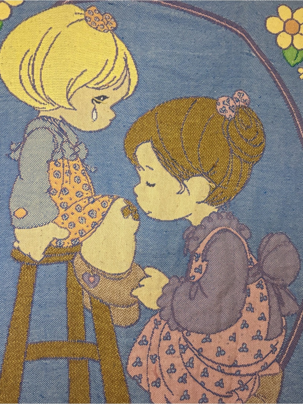 VTG 1999 Precious Moments Woven Tapestry Throw Blanket Northwest USA Mom Child